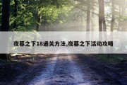 夜幕之下18通关方法,夜幕之下活动攻略