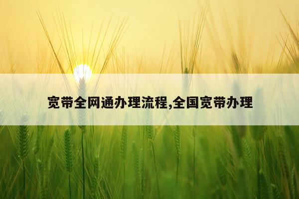 宽带全网通办理流程,全国宽带办理
