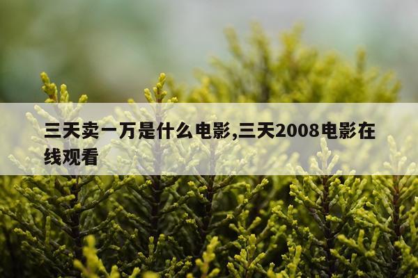 三天卖一万是什么电影,三天2008电影在线观看