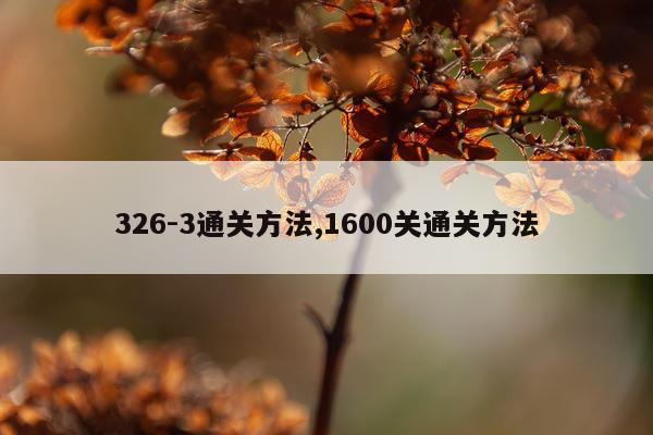 326-3通关方法,1600关通关方法